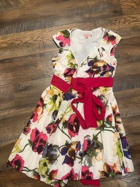 Ted Baker White Floral Cap-Sleeve Blouse with Pink and Purple Accents